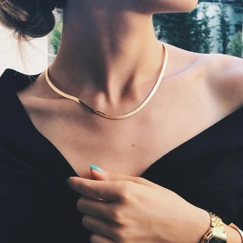 

Wholesale Fashion Flat Snake Chain Necklace With Sterling Silver And Gold Filling Necklaces For Women