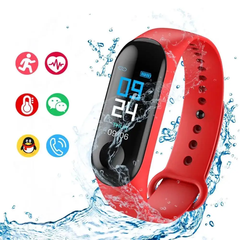 

Cheap Color Display low price multi languages phone calls message reminder waterproof bracelet M3 M5, Black red blue