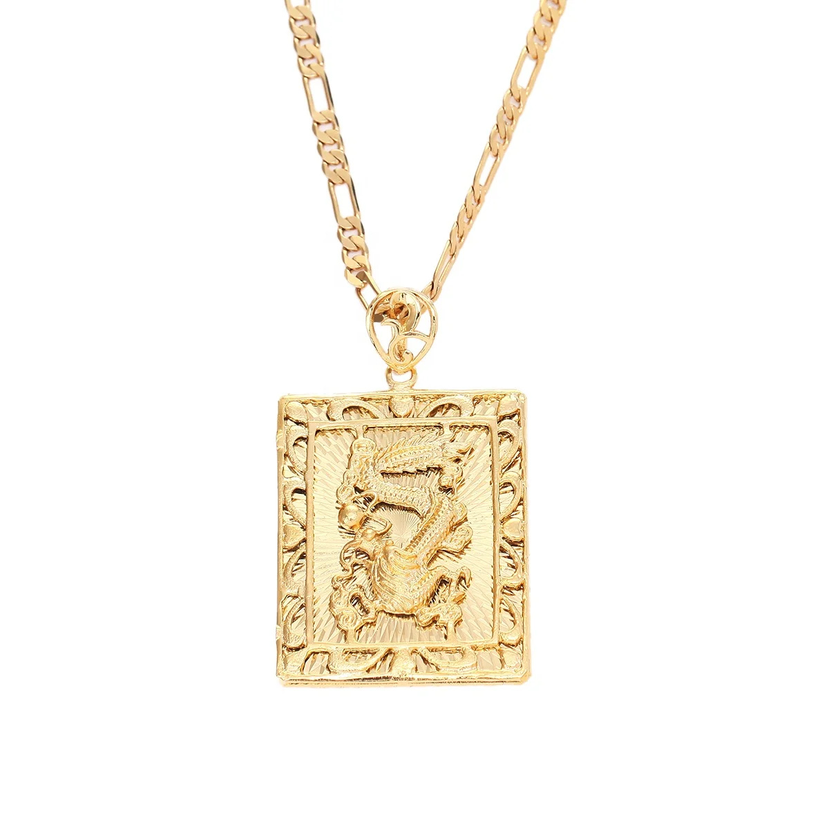 

Fashion 24K Gold Plating Dragon Necklace Pendant Man Dragon Gold Chain Hiphop Rock Jewelry