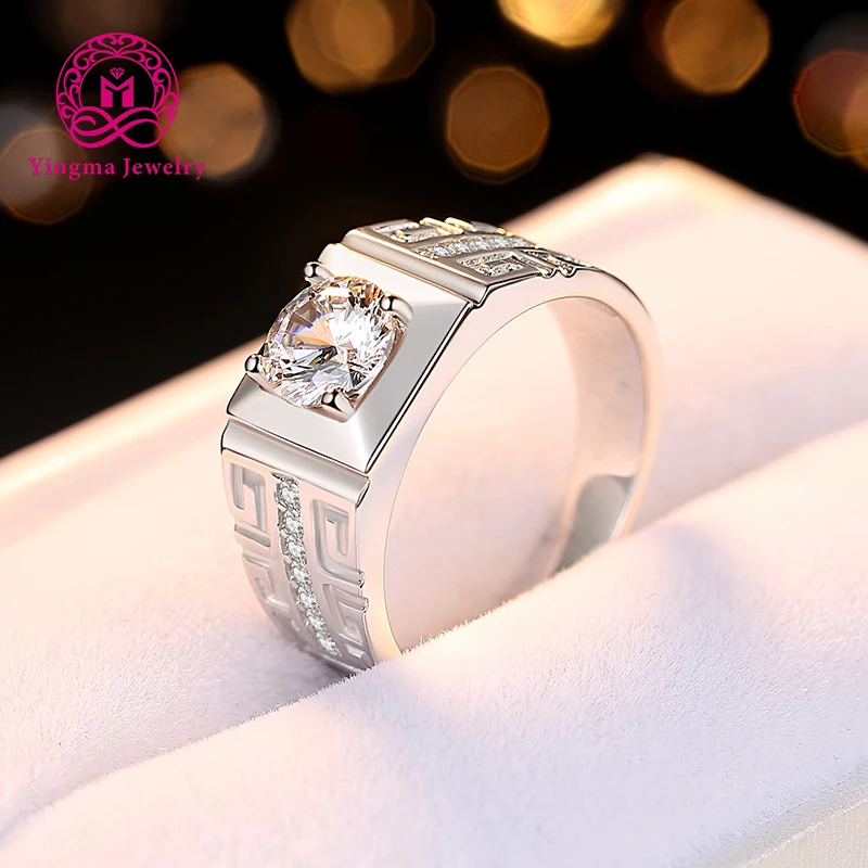 

Fashion new style 925 Sterling Silver Platinum Plated moissa Rings Engagement 1ct man moissanite diamond ring