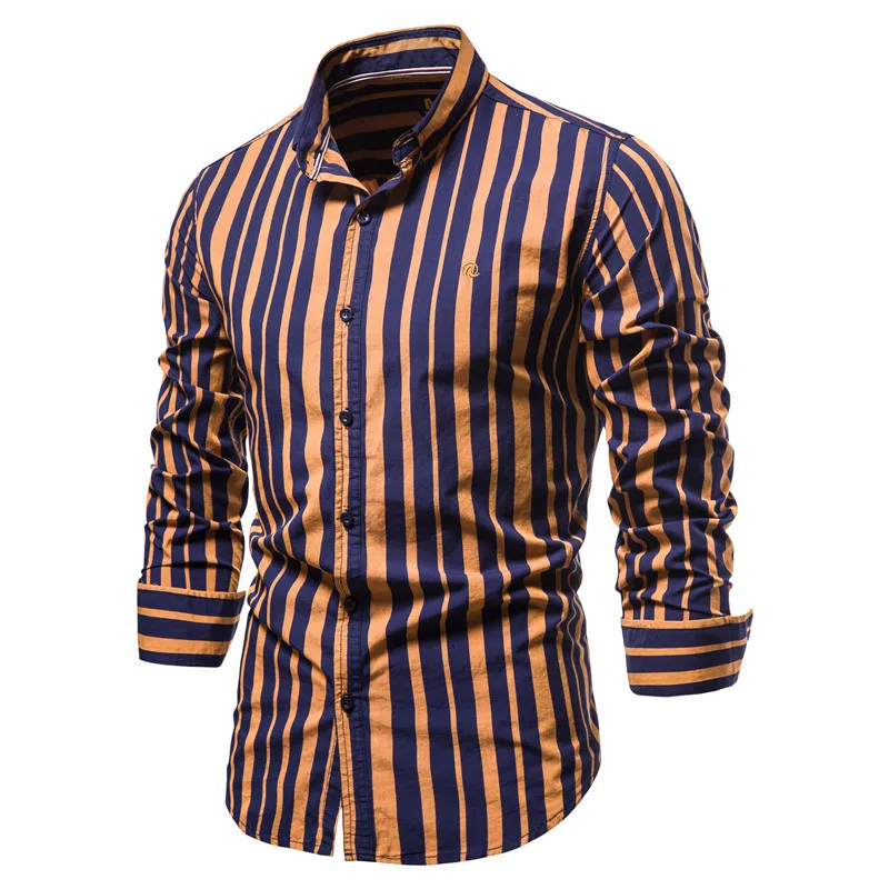 

Hot Sale 2022 New Spring Fashion Striped Long Sleeve Men's Cotton Shirt Casual Slim Men's Social Shirt TS4778, As the picture shows