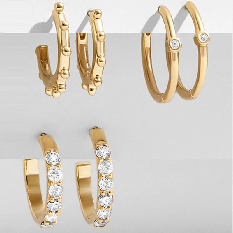 

Vintage Luxury 2019 18k Clip Gold Filled Plated Solid Drop Design Small Hoop Stud Diamond Earring Jewelry For Girl Earrings