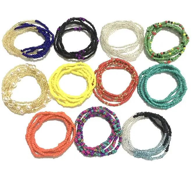 

Hicarer Neon Elastic Waist Beads 6 Pieces Belly Beads Colorful Body Chain African Waist Belly Chain Bikini Necklace Bracelet Ank, As picture