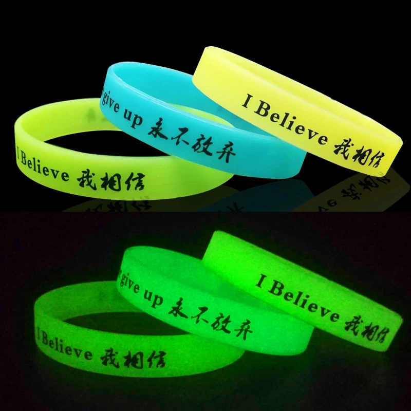 

Luminous rubber wristband custom silicone wrist band fluorescent rubber hand custom silicone bracelet glowing in the dark, Customized color