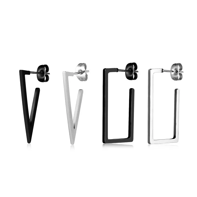 

Fashion 2022 New Arrival Black Stainless Steel Triangle Shape Earrings Titanium Steel Rectangle Stud Earring For Women