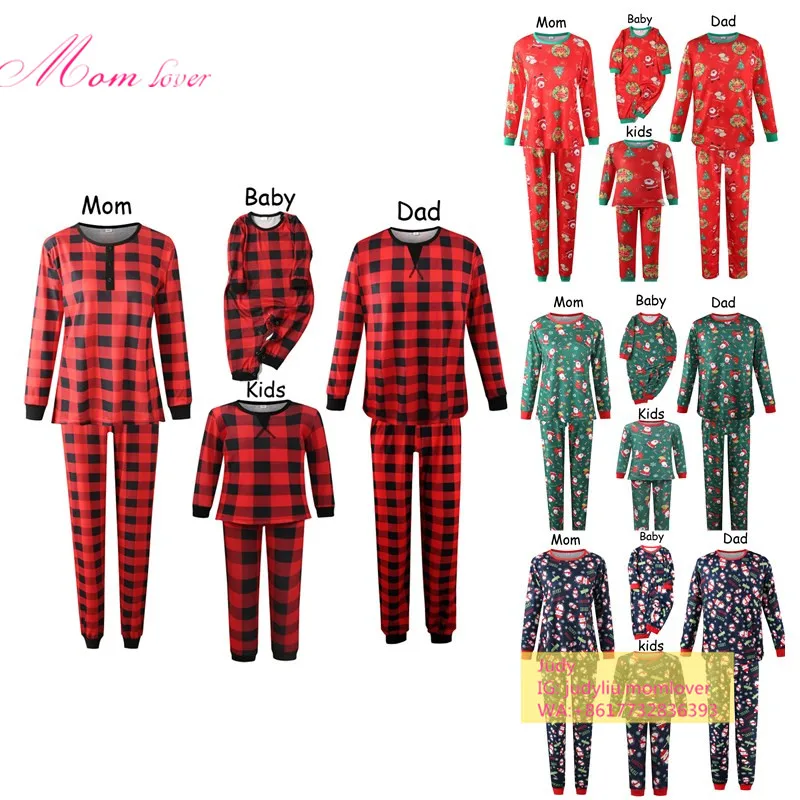 

2021 christmas Cotton blank christmas xmas pajamas red top with pants 2 pcs set matching christmas pajamas family, Picture