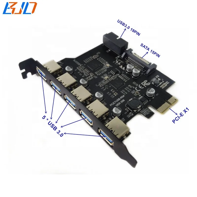 

PCI-E PCIe X1 to 5 USB 3.0 Hub Controller Adapter PCI Express Expansion Card with SATA 15Pin Power Connector