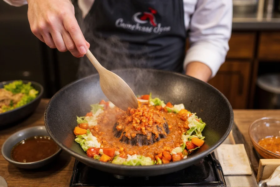 Koreanischer Koch bei der Zubereitung von Bibimbap