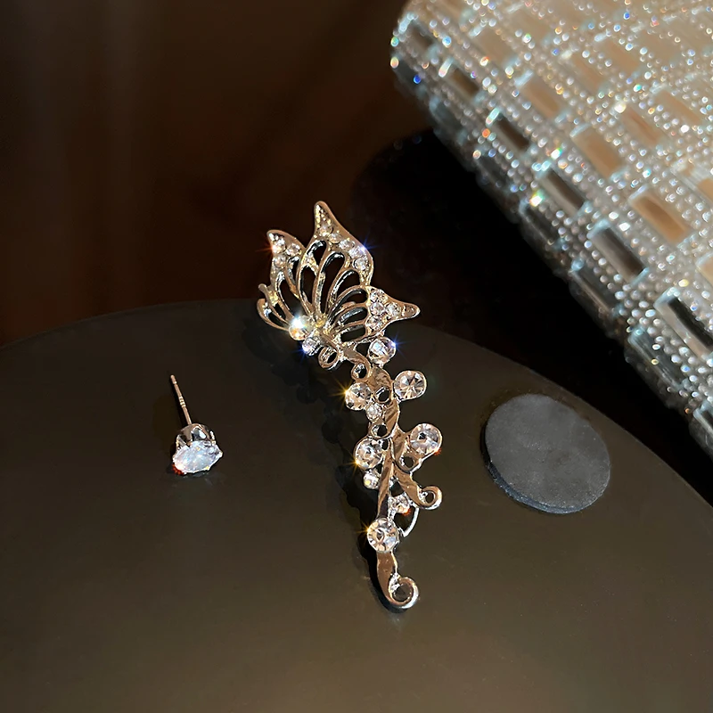 

fashion trendy asymmetrical butterfly crystal stone earrings