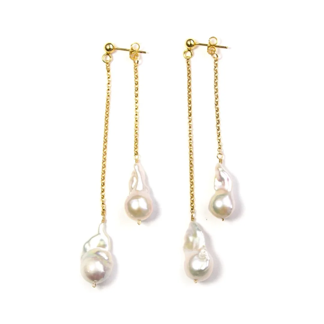 Fashion white color Baroque Pearl 18K Gold Earrings Luxury  Irregularity 