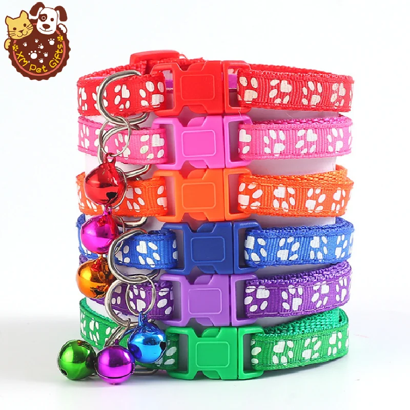 

Pet Supplies Dog Collars Pets Cute Solid Color Footprints Puppy Bell Collar Kitten Nylon Collar