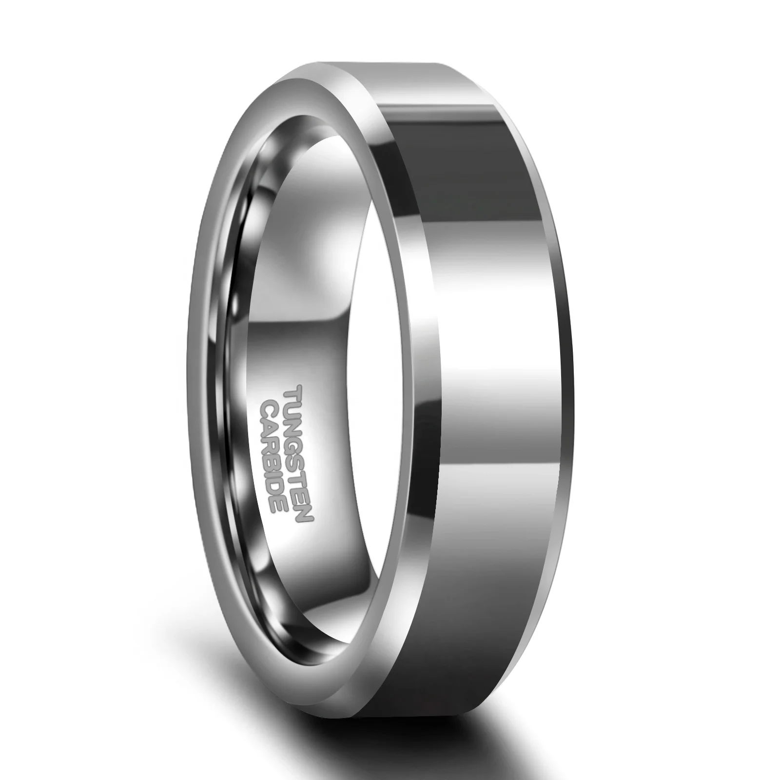 OAHLAN Fashion Jewelry Comfort Fit 6MM 8MM High Polished Beveled Edge Tungsten Carbide Rings for Women Men Wedding Engagement