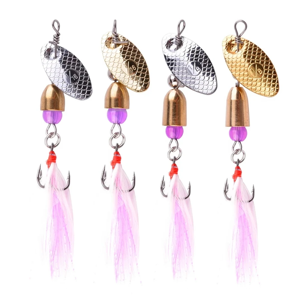 

Newbility 5cm 3.5g gold silver blade feathered single treble hook fishing spinners