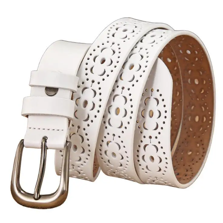 

Fashion women wide belt western hollow classic single prong buckle leather strap belt for jeans pants