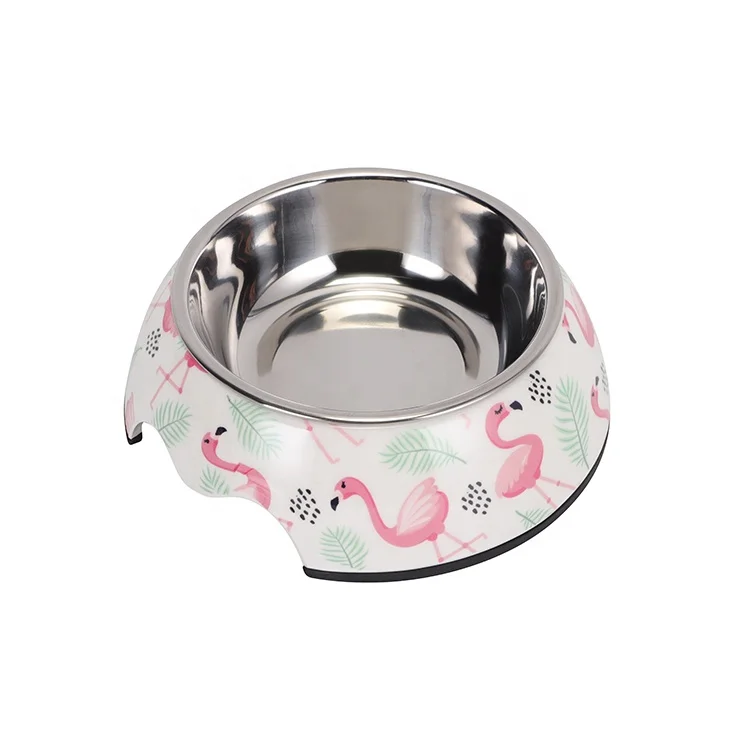 

LOW MOQ Custom Print Cheap Bulk Plastic Anti Slip Melamine Dog Bowl Feeder With Stainless Steel Bowl, Can be customize