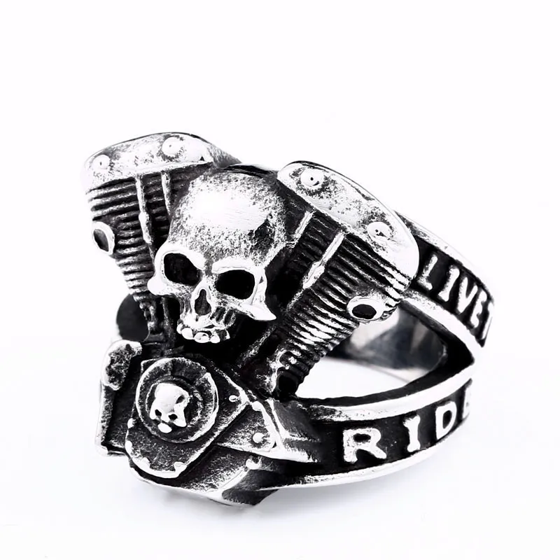 

Factory RTS Punk Motorcycle Ghost Rider Skull Ring For Men Male Gothic Biker jewelry 7-14 Big Size Men Punk Sliver Ring
