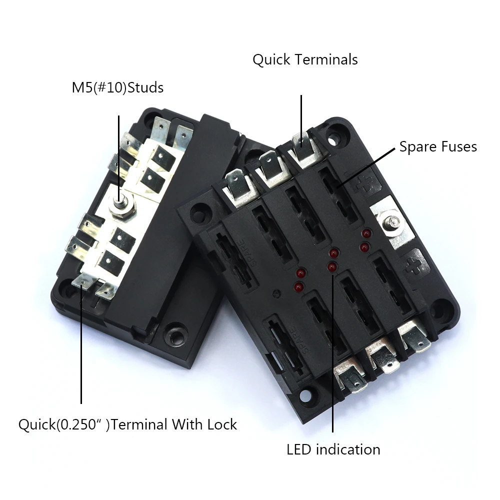 Amomd Rv 32v Fuse Block 2x6 Way Blade Atp/atc/ato Fuse Holders Negative