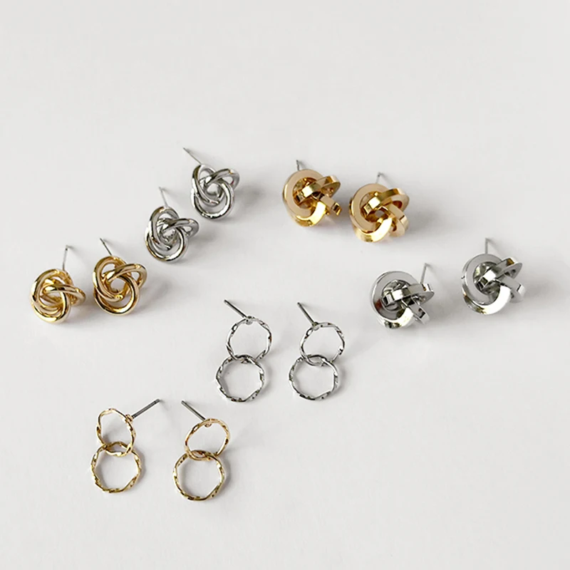 

3 Designs Wide and Thin Knot Geometric Earrings Double Circle Gold Stud Earrings for Women Minimalist Small Earrings