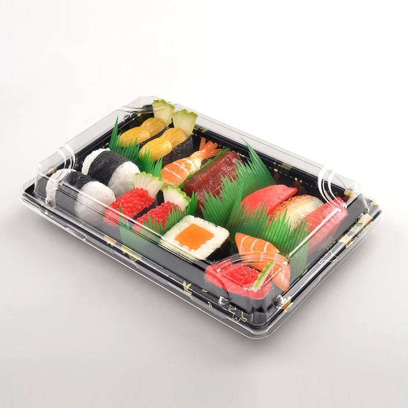 

03 15%off japanese disposable black sushi tray set restaurant pp plastic plate party dinnerware rectangular platter with cover, 5 different colors or customized
