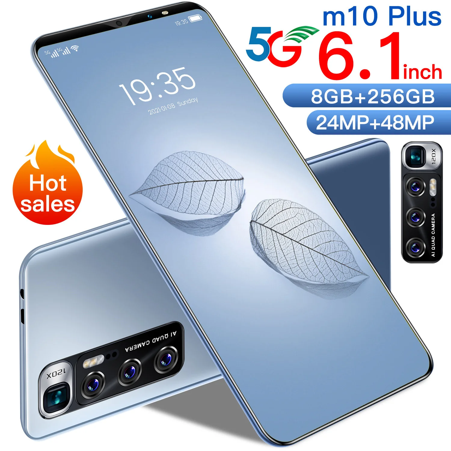 

2021 factory direct sale 6.1inch m10 plus smart phone 8GB + 512GB full screen Mobile phone finger/face unlock phone