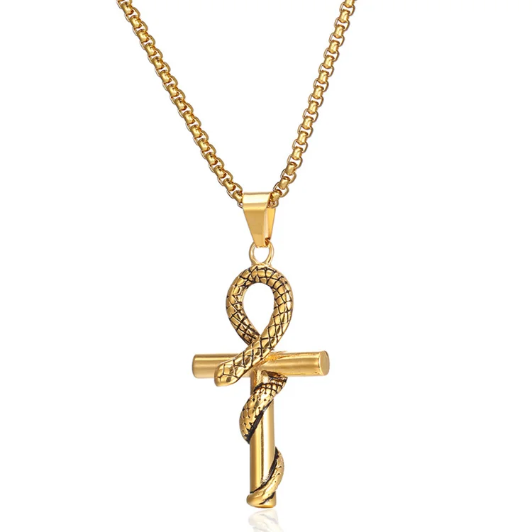 

Dainty ankh pendant necklace vintage snake stainless steel cross necklace