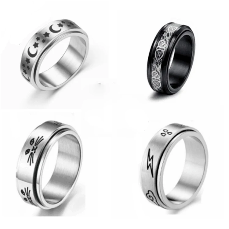 

Explosive Jewelry Star And Moon Titanium Steel Rotatable Ring Male European And American Stainless Steel Couple Ring, Picture shows