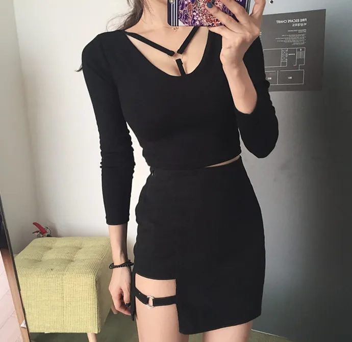 

Korean Style Black Hip Irregular Micro Mini Skirt Mini Skirt Summer Fashion Harajuku Sexy High Waist Bodycon Short Skirt, Shown