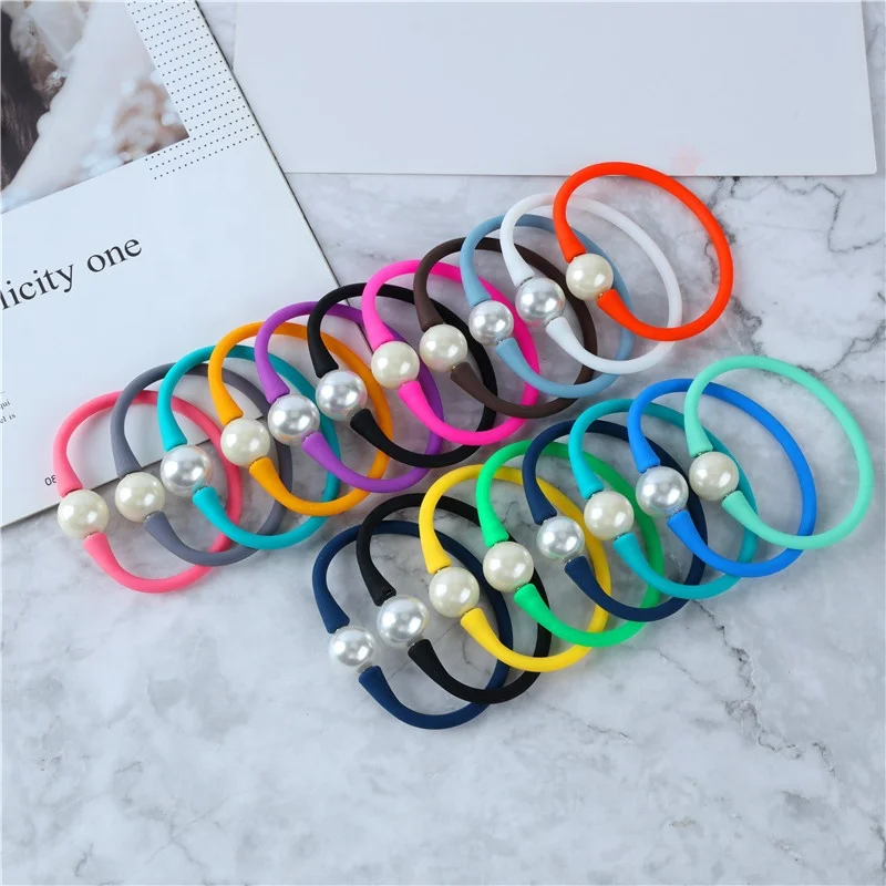 

Wholesale Cheap Personalized Adjustable Freshwater Pearl Multi Colors Silicone Wristband DIY Bracelets For Women