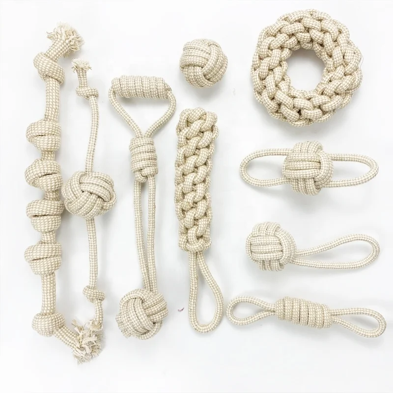 

Multi set Eco Gray Natural Hemp Rope Pet Dog Toy Interactive durable Cotton rope hemp dog toy set