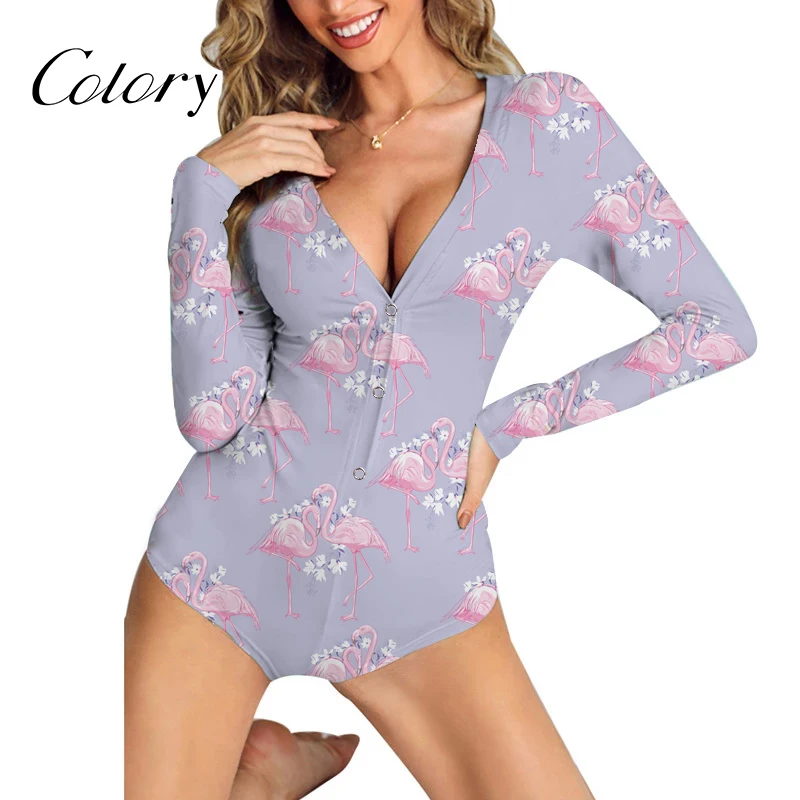 

Colory Rompers Womens Sexy Onesie Jumpers For Long Sleeve Women, Customized color