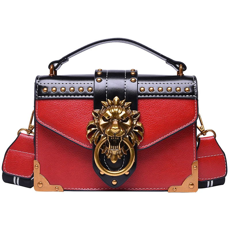 

Personalized And Innovative Metal Lion Head Lock Ladies Handbag Fashionable Detachable Wide Webbing Shoulder Messenger Bag 359