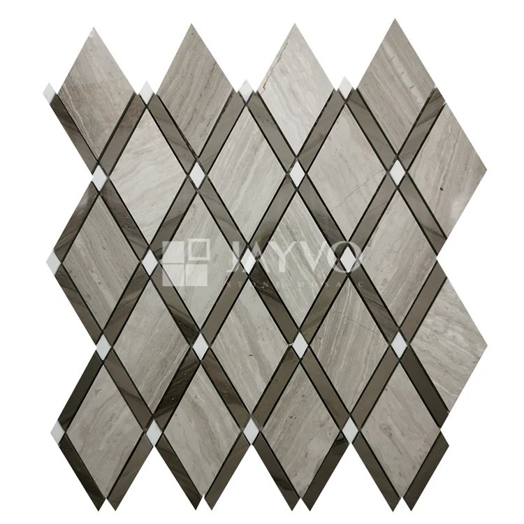 China Art Design 300*280MM Polish Wooden Grain Diamond Natural Stone Mosaic Wood Mosaic Tile
