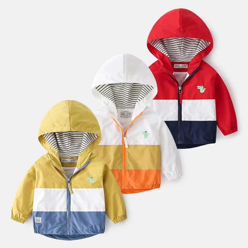 

Boys Spring Color Block Jacket Hooded Casual Outerwear