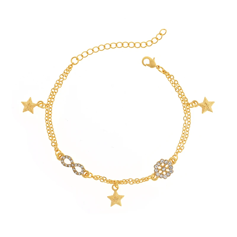 

super september fashion 24k gold plated infinity flower star CZ zircon link chain bracelets adjustable women jewelry