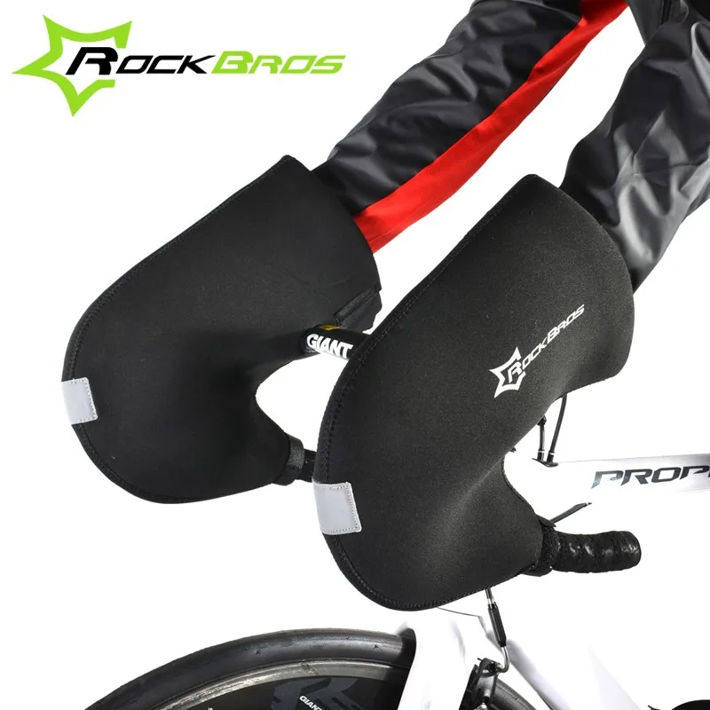 

ROCKBROS D17 Waterproof Winter Bicycle Gloves Windproof Warm Covers Gloves Bike Cycling Handlebar Mittens Cycling Riding Pogies, Black