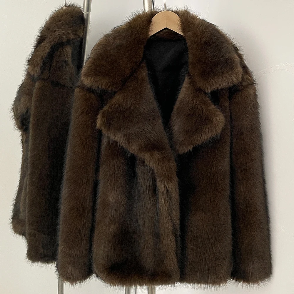 OFTBUY Women Faux Fox Fur Coat Lady Autumn Winter Warm Mid-length Jackets Artificial Imitation Fur Furry Outerwear Elegant Thick