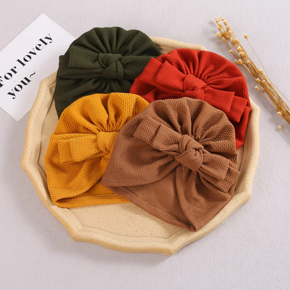 

Baby Beanie Caps Handmade Bow Turban Headwraps Cotton Headbands For Kids Girls