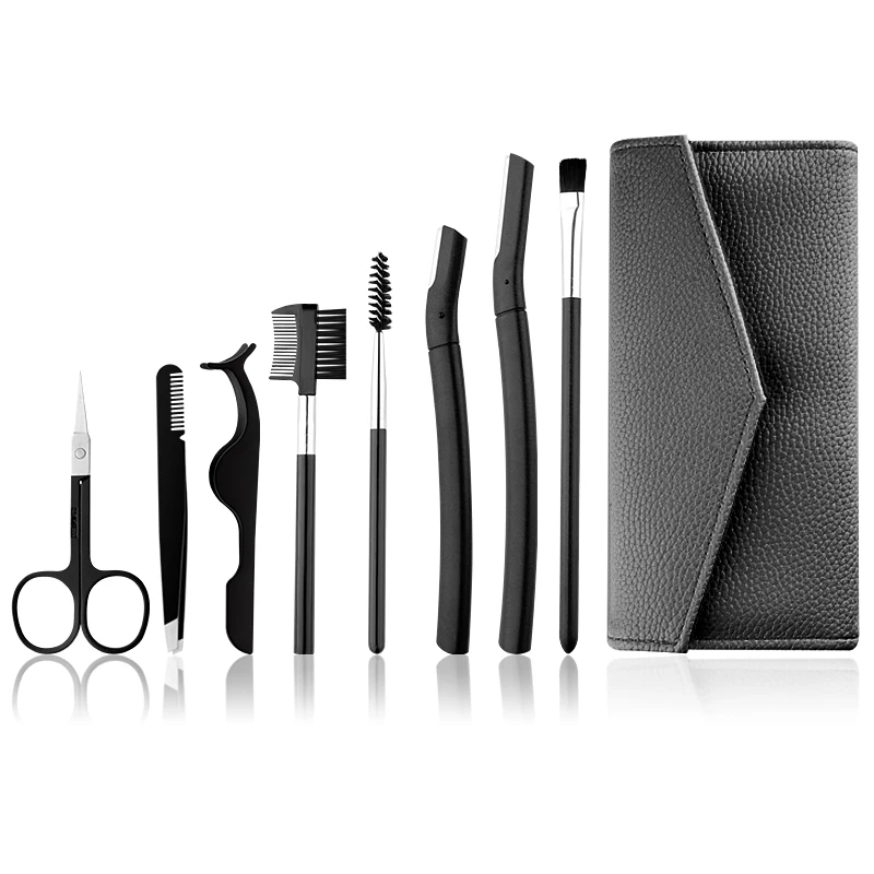 

Professional 9 pcs Stianless Steel Black Eyebrow Shaping Tools Kit Eyebrow Scissors Tweezers Eyebrow Trimming Set, Color