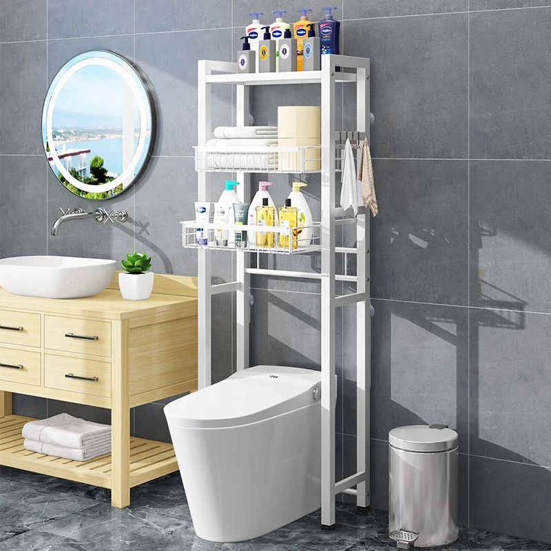 Home Toilet Holder Towel Bars Storage Iron Rack Metal 3-Tier Eco-Friendly Folding Bathroom Organizer Shelf Paper Holder 3 Hooks