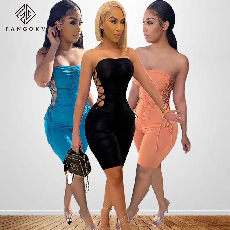 

Summer Jumpsuit 2021 Bodysuit Strapless Off Shoulder Jumpsuit Shorts One Piece Bandage Laced Up Jumpsuit Romper Shorts