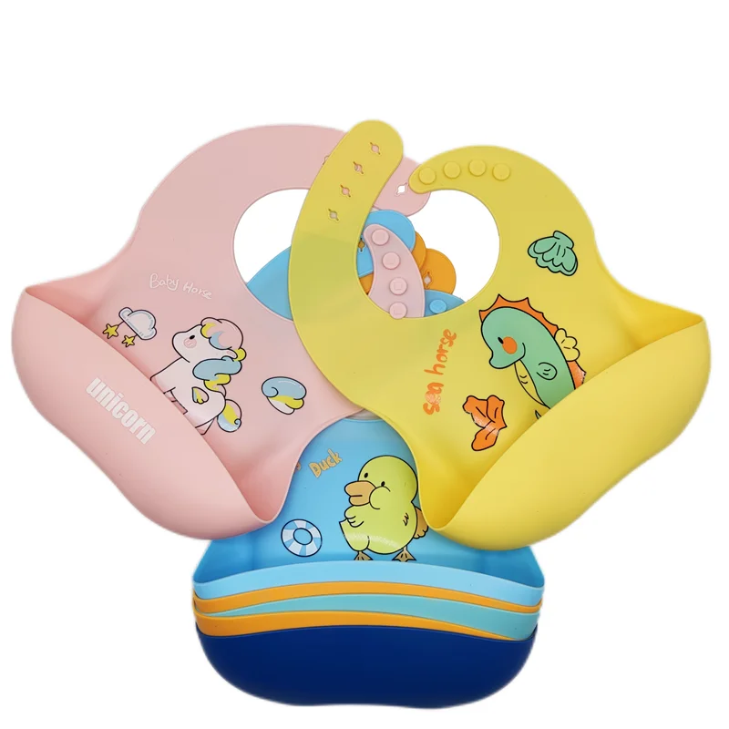 

Custom Eco-friendly Printing Cute Animal Pattern Silicon Baby Feeding Bib Silicone Baby Bibs