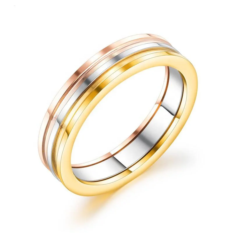 

5MM Width White+Gold+Rose Gold Jewelry 316L Stainless Steel Three Colors Ring