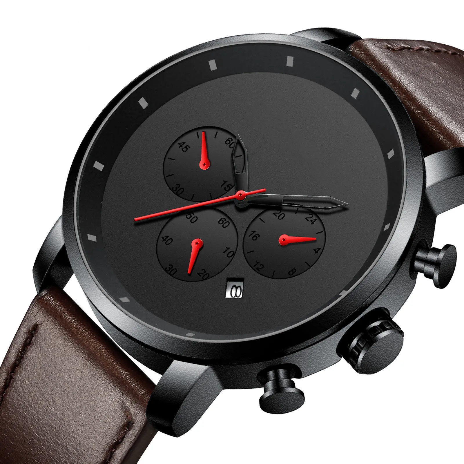 

New Simple Men Watches Cow Leather belt Wristwatches Multifunction Quartz Watch Business Casual Wristwatch Custom Logo Relojes, Picture