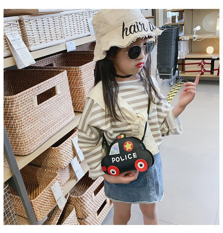 

PU Children crossboy bag small boys kids police car shoulder bag for kids sling bag, Animal custom