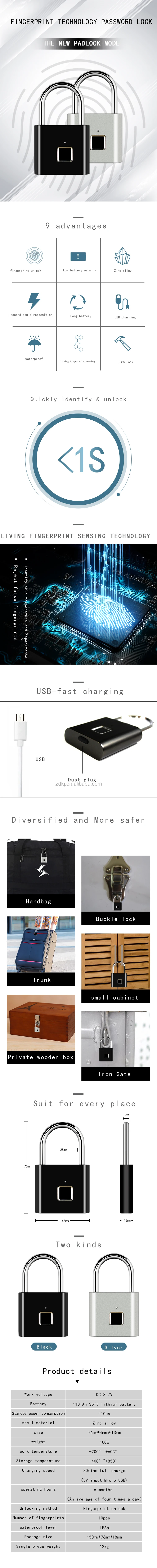 ZDURC Manufacturer Rechargeable Security Intelligent Lock Smart Padlock for Luggage