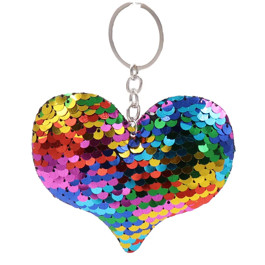 

New double-sided reflective heart-shaped sequined bag pendant keychain, Picture