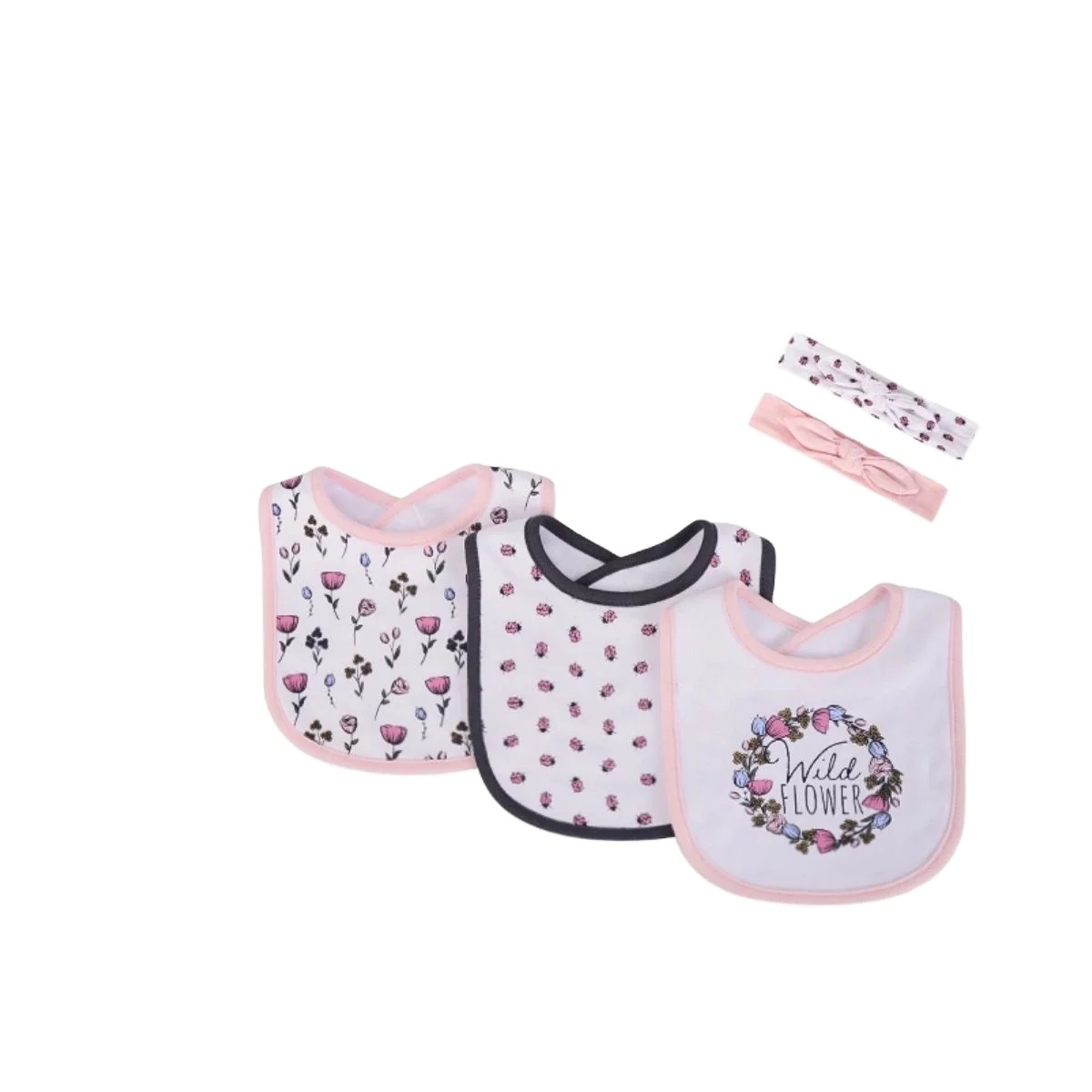 

Hudson Baby Bib & Headband Set - 3 PK Baby Girls Drooler Bib and 2 PK Baby Headband No.56192, Picture shown