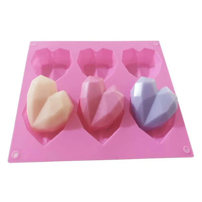 

6 holes three-dimensional small heart Valentine's Day dessert silicone cake mold DIY hand-made tools for household, As picture