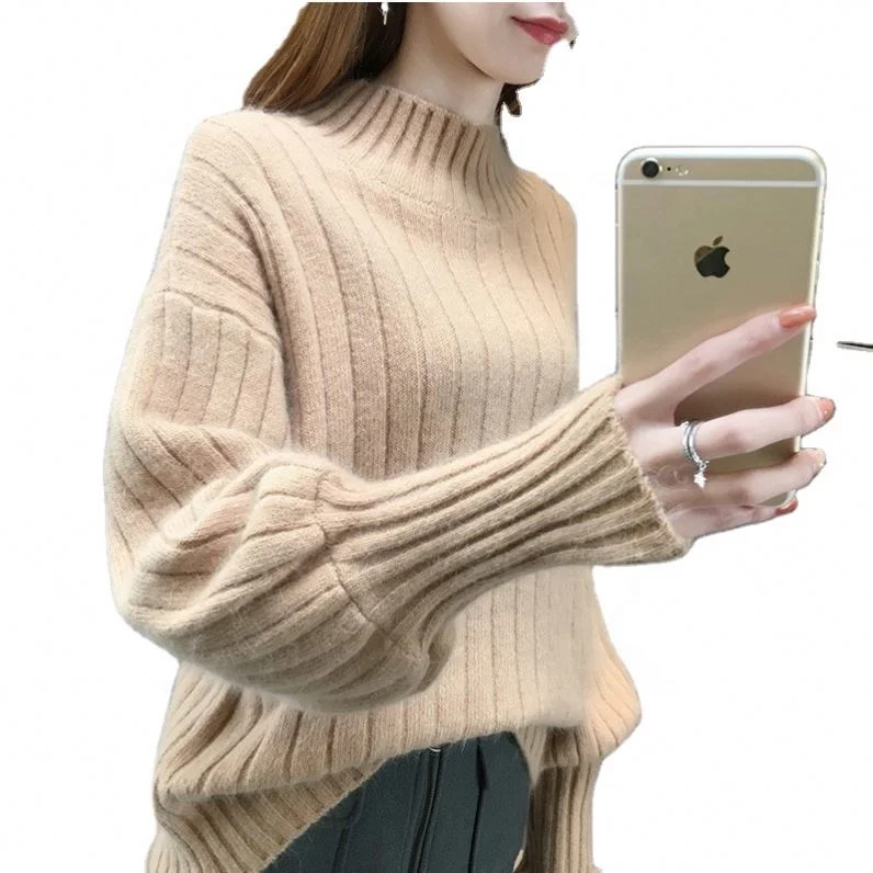

Fashionable Amzon Top Selling High Neck Batwing Sleeve Loose Women Sweater