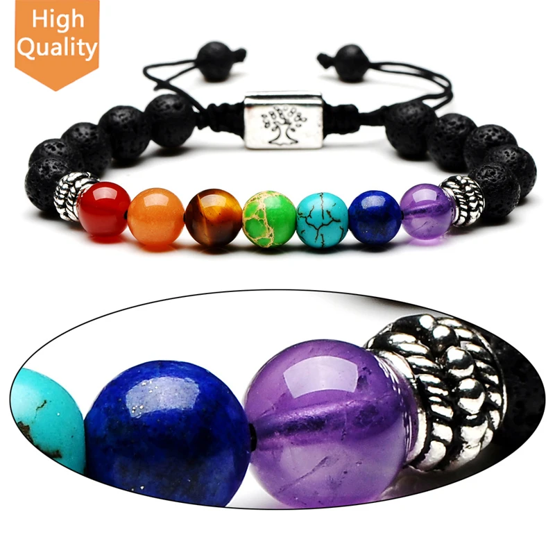 

Best Seller 7 Chakra Healing Bracelet Real Stones Volcanic Lava Mala Meditation Bracelets Wrap Stretch Gemstone Charm Bracelet